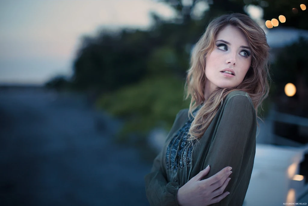 Alessia blue hour portrait Canon 50mm f1.2 L lens full-frame cover shot