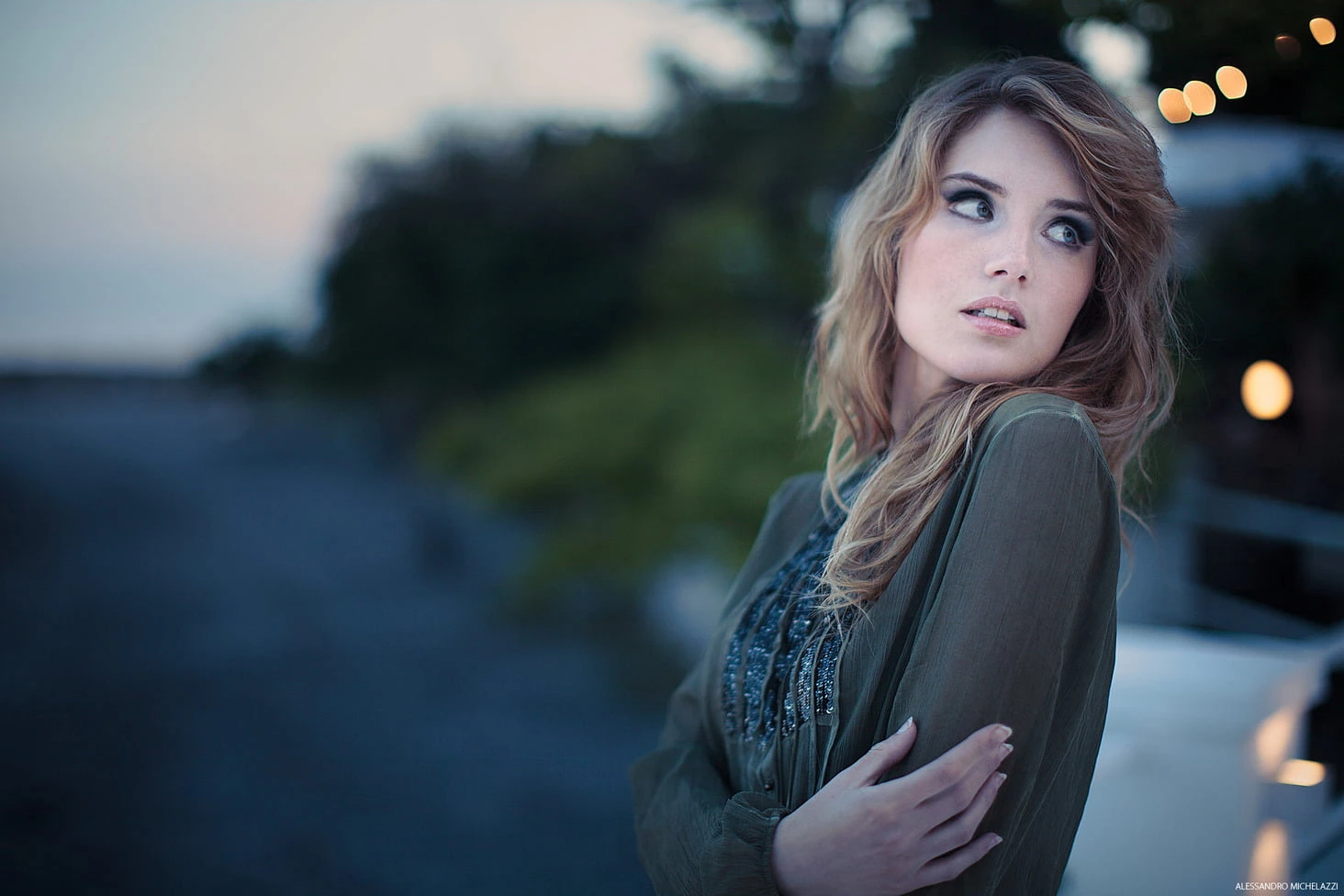 Alessia blue hour portrait Canon 50mm f1.2 L lens full-frame cover shot