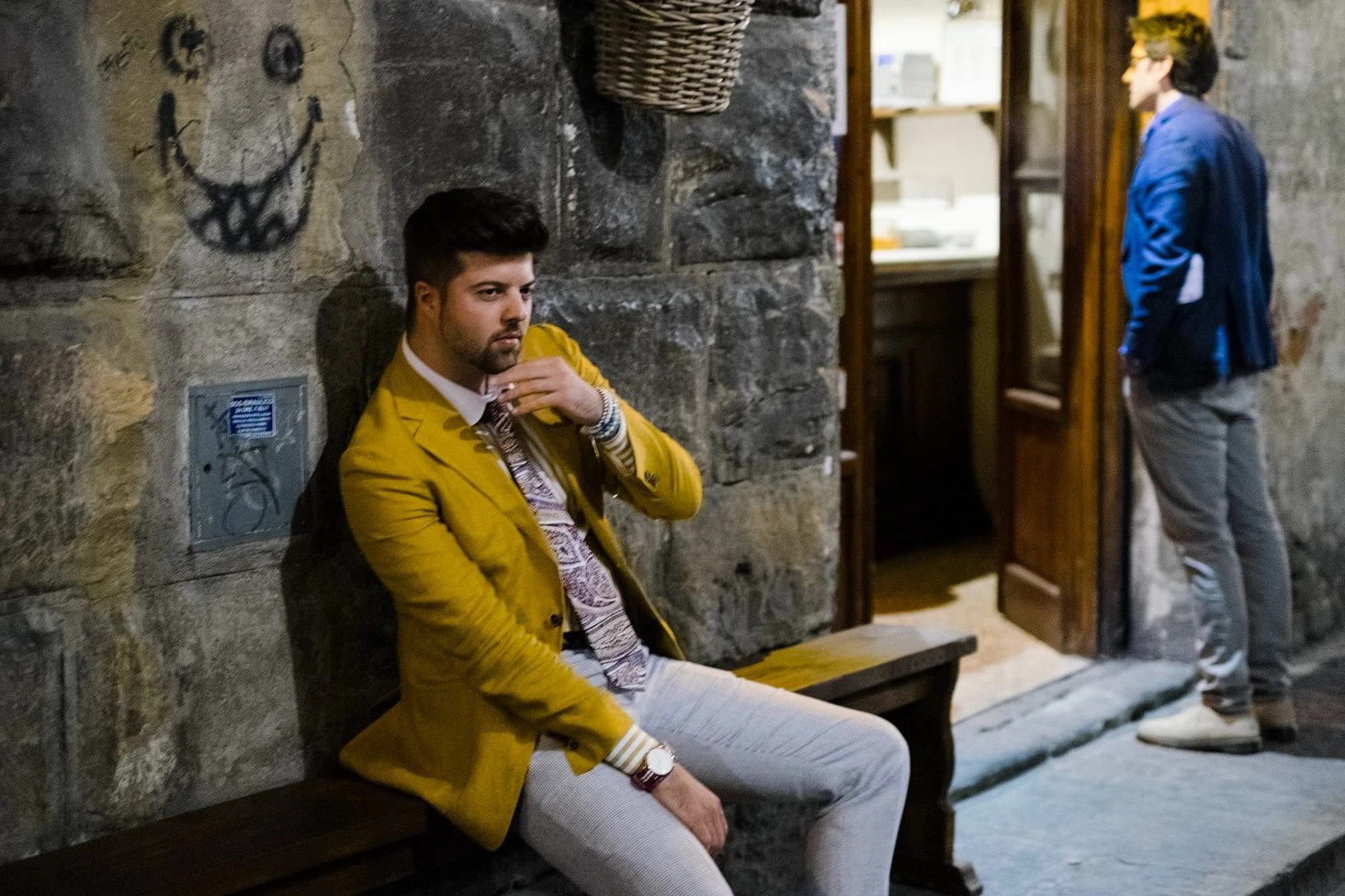 Sani Starr Pitti Uomo Pitticolor Florence fashion blogger Fujifilm X-T1: double-breasted blazer with waistcoat and floral shirt, shot 37