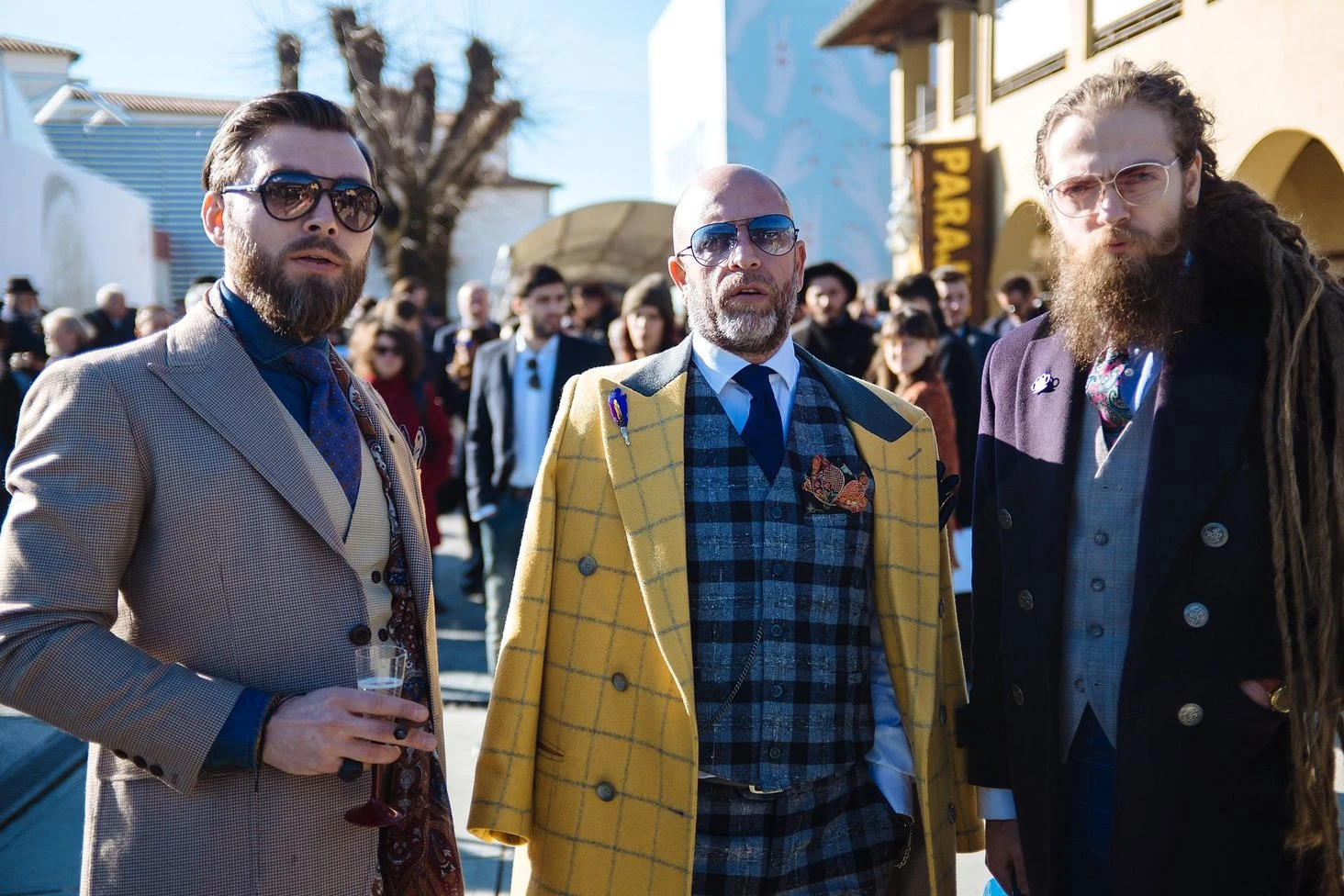Pitti Uomo 89 Florence menswear street style portrait Fujifilm: denim jacket layered over hoodie and chinos, shot 22