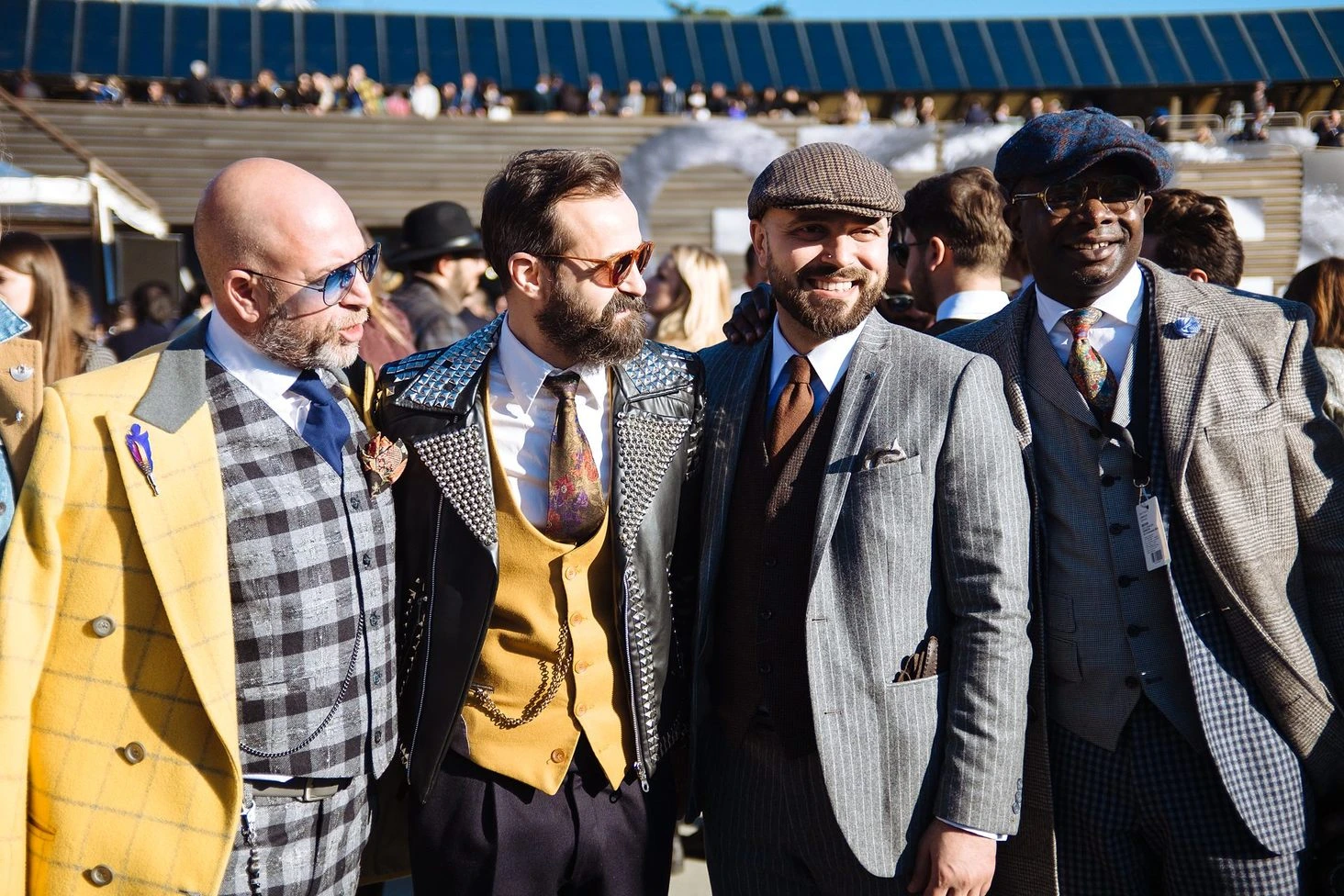 Pitti Uomo 89 Florence menswear street style portrait Fujifilm: sartorial pinstripe suit with silk tie and boutonnière, shot 24