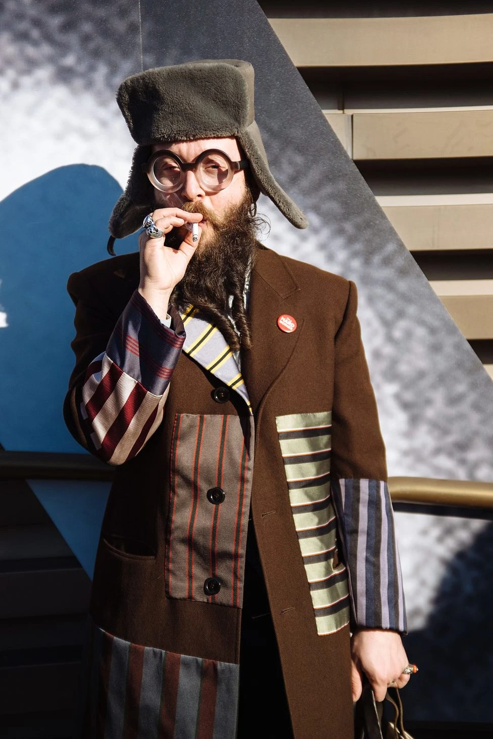 Pitti Uomo 89 Florence menswear street style portrait Fujifilm: silk pyjama-style shirt with tailored trousers, shot 36