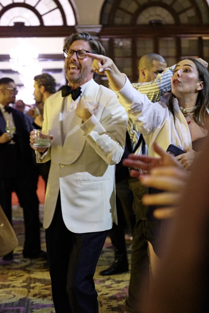 Guest in black-tie attire at the St. Regis Pitti Uomo party, Florence
