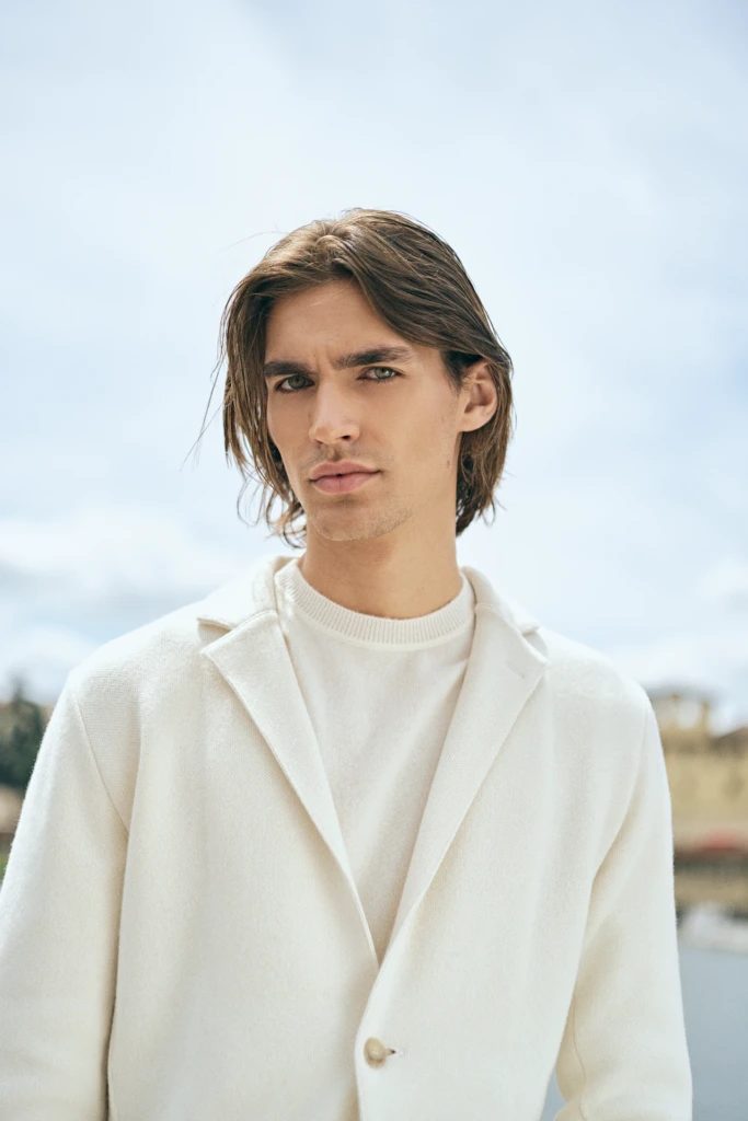 Patrick Assaraf lifestyle fashion portrait on the streets of Florence -- fashion campaign photography by Alessandro Michelazzi