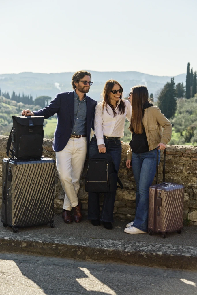 TUMI lifestyle shot near Ponte Vecchio, Florence -- editorial photography by Alessandro Michelazzi