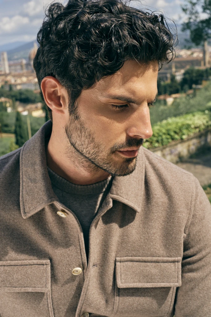 Patrick Assaraf street style fashion portrait in Florence city centre -- fashion campaign photography by Alessandro Michelazzi