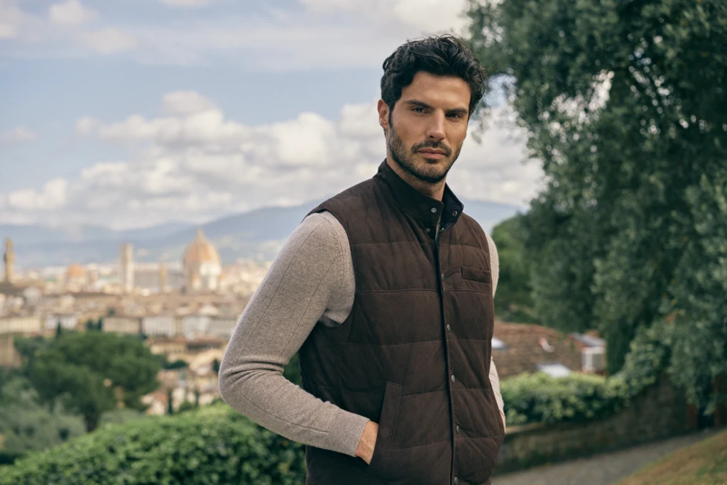 Patrick Assaraf lifestyle fashion portrait on the streets of Florence -- fashion campaign photography by Alessandro Michelazzi