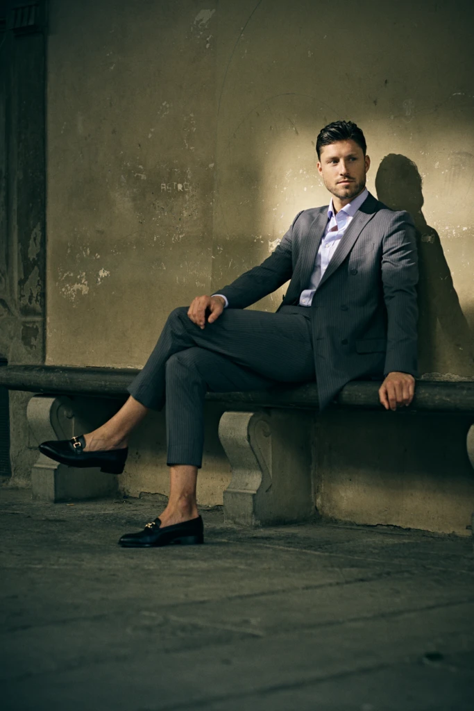 Hockerty model portrait with early morning Florence light -- fashion lifestyle photography in Florence