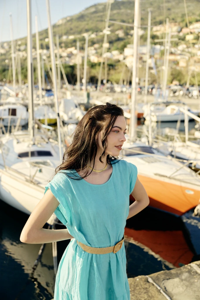Filippa campaign look walking along the Trieste waterfront -- fashion lifestyle photography, Trieste