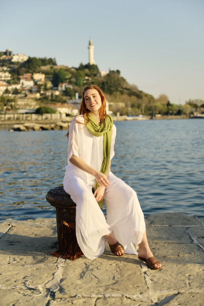 Filippa editorial look with warm Trieste afternoon light -- summer fashion photography, Trieste