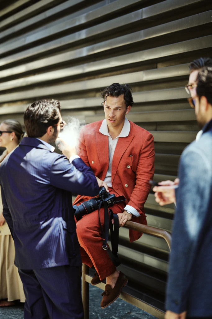 Menswear look photographed at the Pitti Immagine Uomo 108 trade fair, Florence.