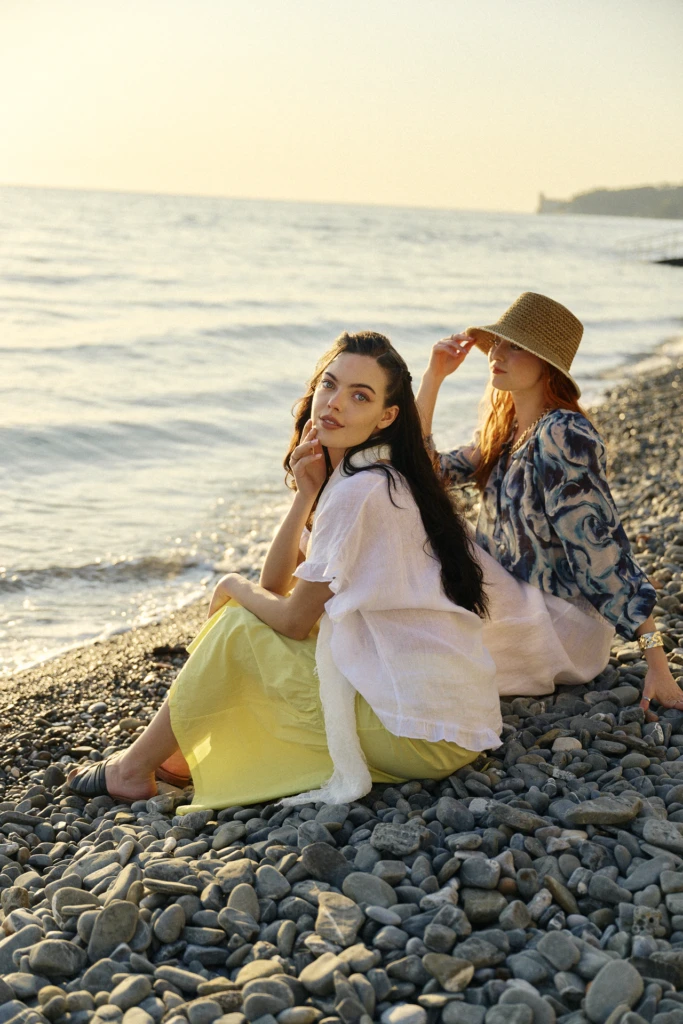 Filippa campaign portrait framed by Trieste facades -- summer fashion photography in Trieste
