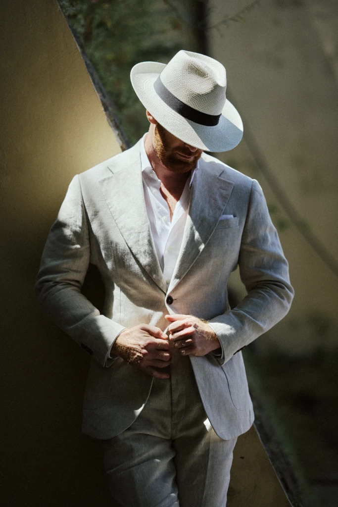 Menswear look from the Hockerty Summer Lookbook shoot in the streets of Florence.