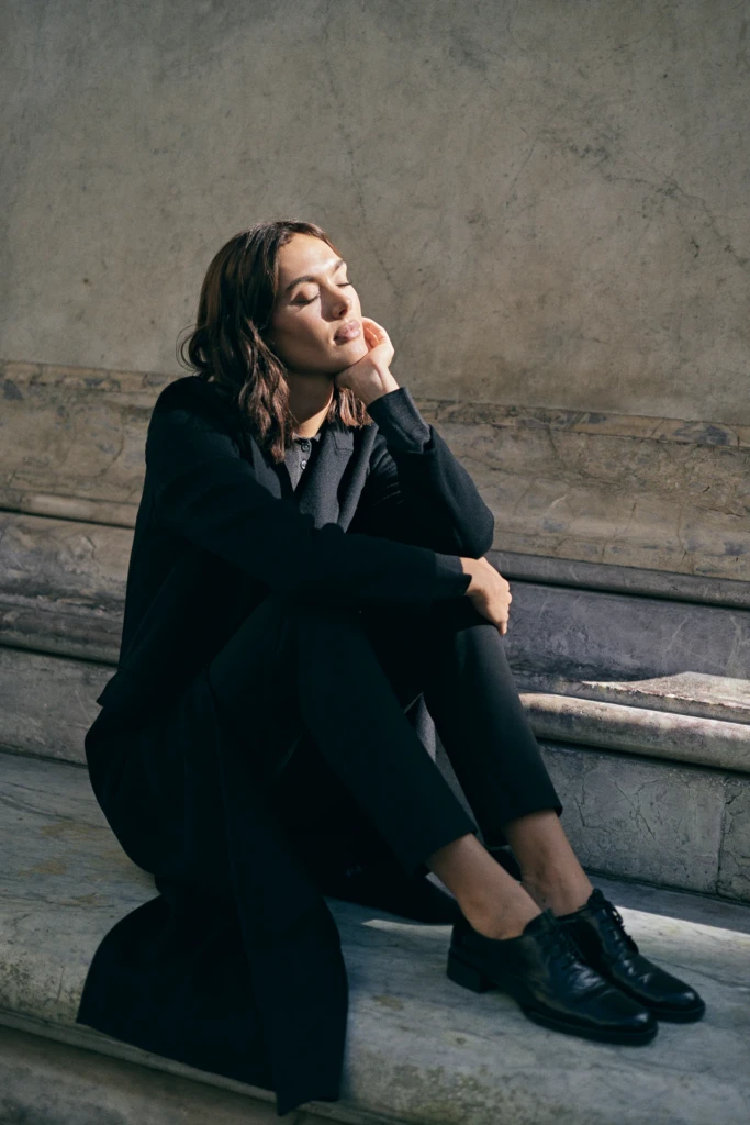 Patrick Assaraf editorial campaign look near the Arno river, Florence -- fashion campaign photography by Alessandro Michelazzi
