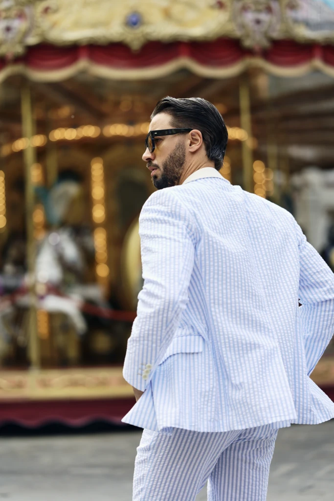Menswear look from the Hockerty Summer Lookbook shoot in the streets of Florence.