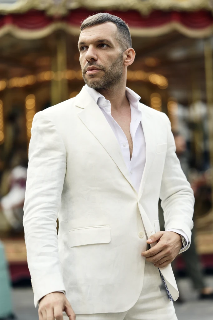 Menswear look from the Hockerty Summer Lookbook shoot in the streets of Florence.