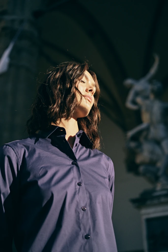 Patrick Assaraf fashion editorial walking through central Florence -- fashion campaign photography by Alessandro Michelazzi