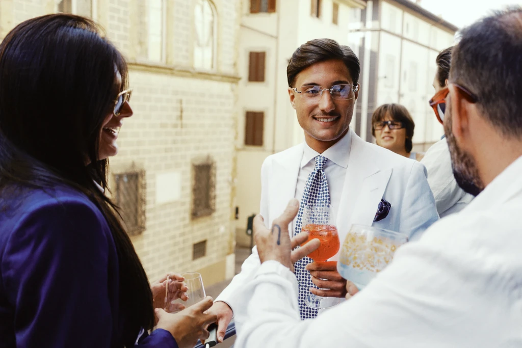 Guests at the Sartoria Caracciolo party during Pitti Immagine Uomo, Florence.
