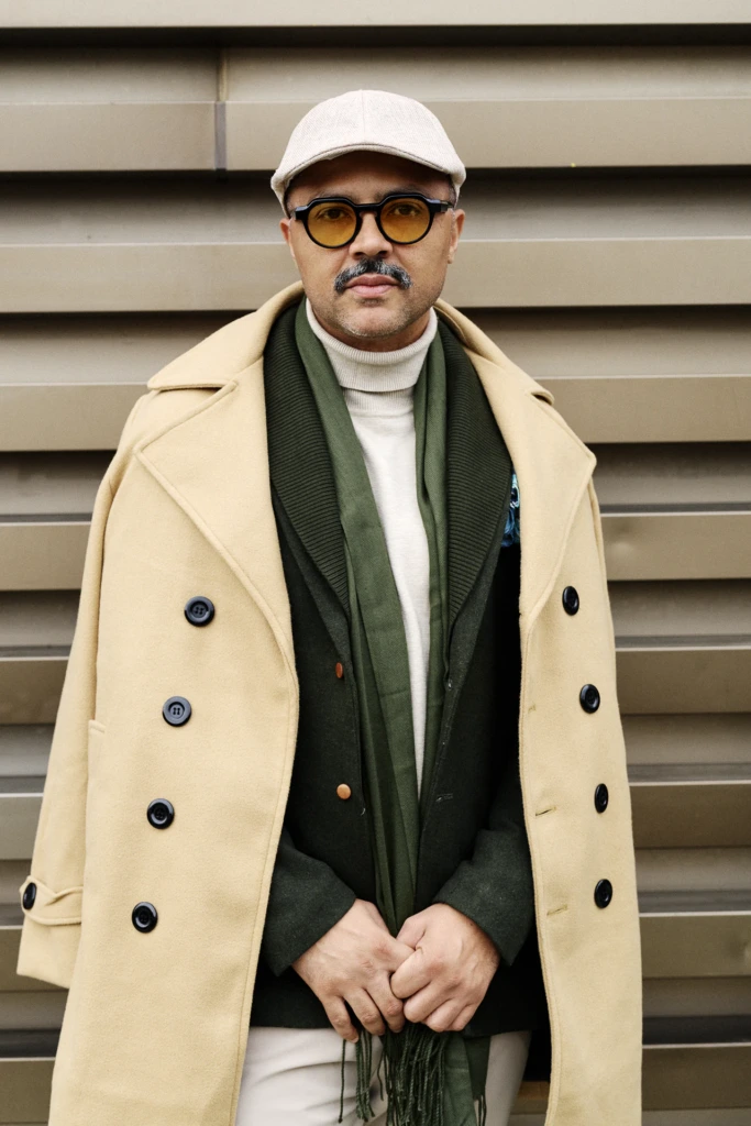 Street style look photographed at the Pitti Immagine Uomo 109 fair, Fortezza da Basso, Florence (look 86)