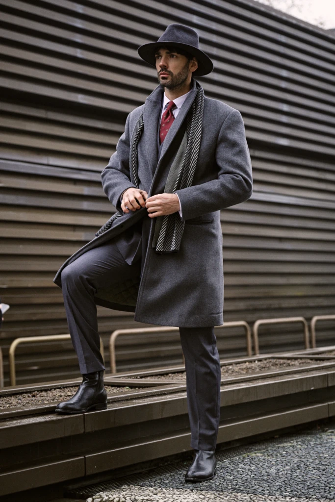 Hockerty winter lookbook shoot during Pitti Immagine Uomo 109, Florence (look 124)