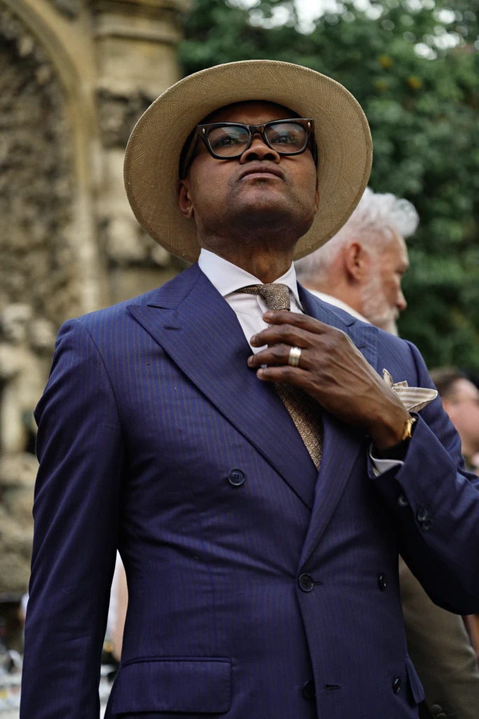 Menswear look at the Plaza Uomo Pitti Uomo party, Florence