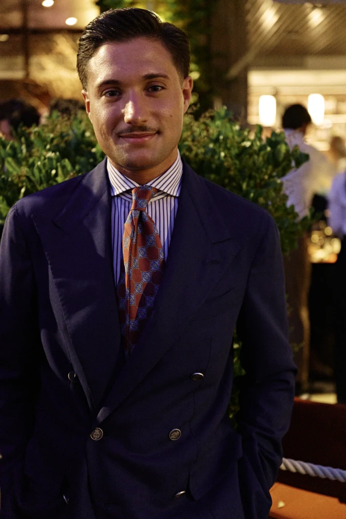 Menswear look at the Plaza Uomo Pitti Uomo party, Florence