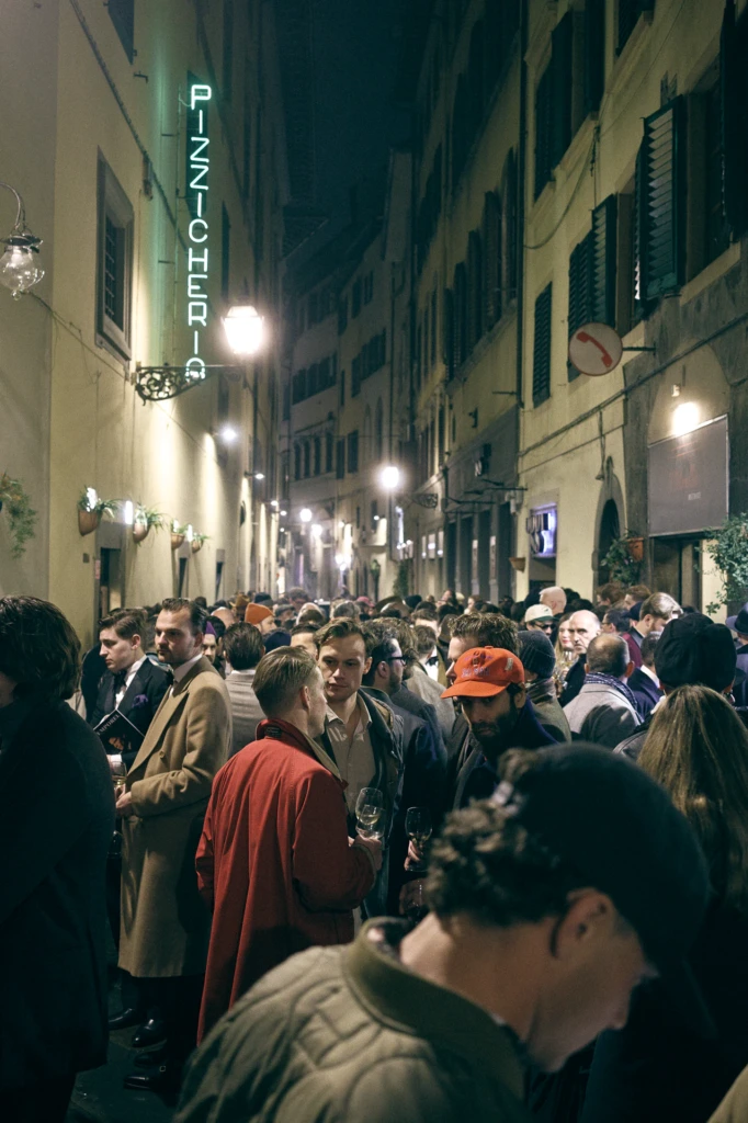 Guests at an evening event during Pitti Immagine Uomo 109, Florence (look 190)