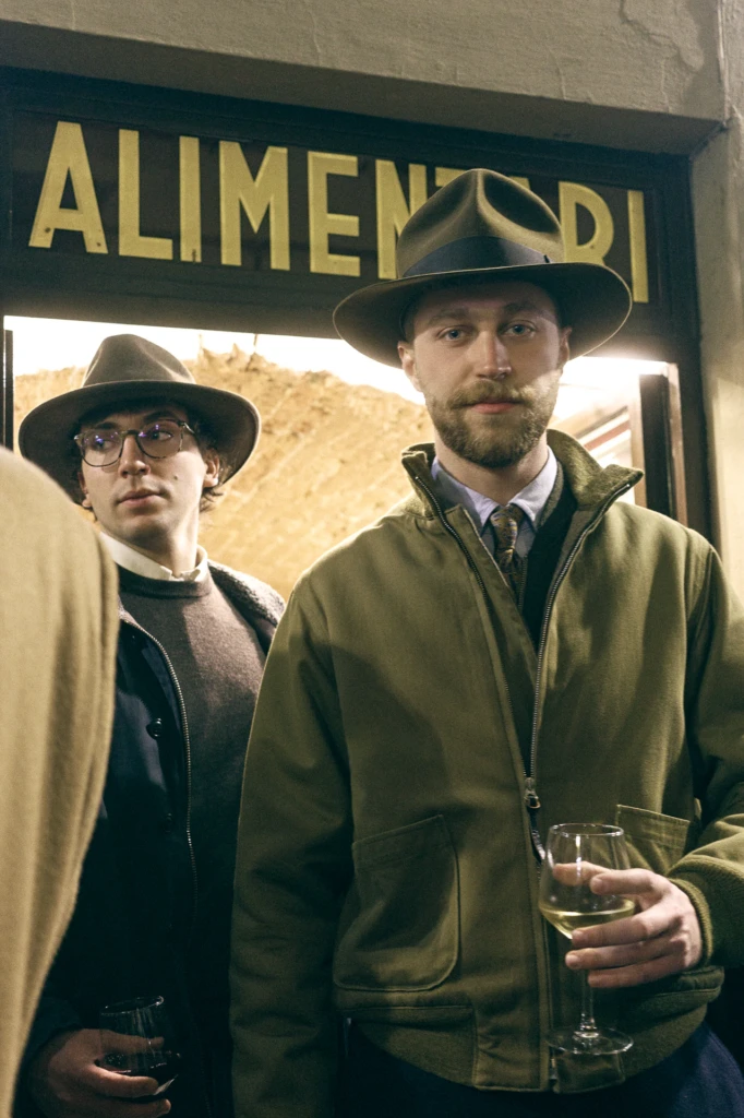 Guests at an evening event during Pitti Immagine Uomo 109, Florence (look 193)