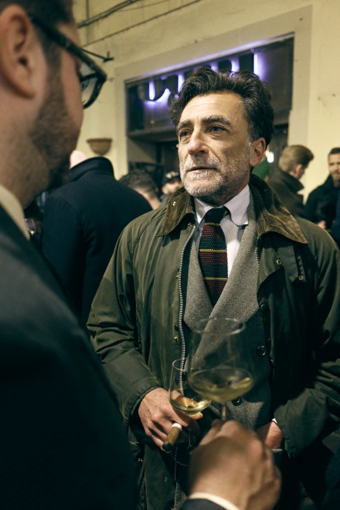 Guests at an evening event during Pitti Immagine Uomo 109, Florence (look 199)