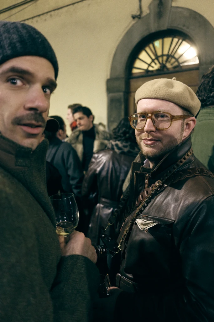 Guests at an evening event during Pitti Immagine Uomo 109, Florence (look 200)