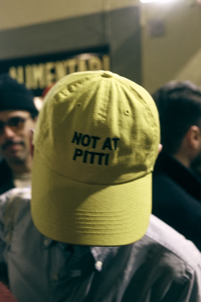Guests at an evening event during Pitti Immagine Uomo 109, Florence (look 206)