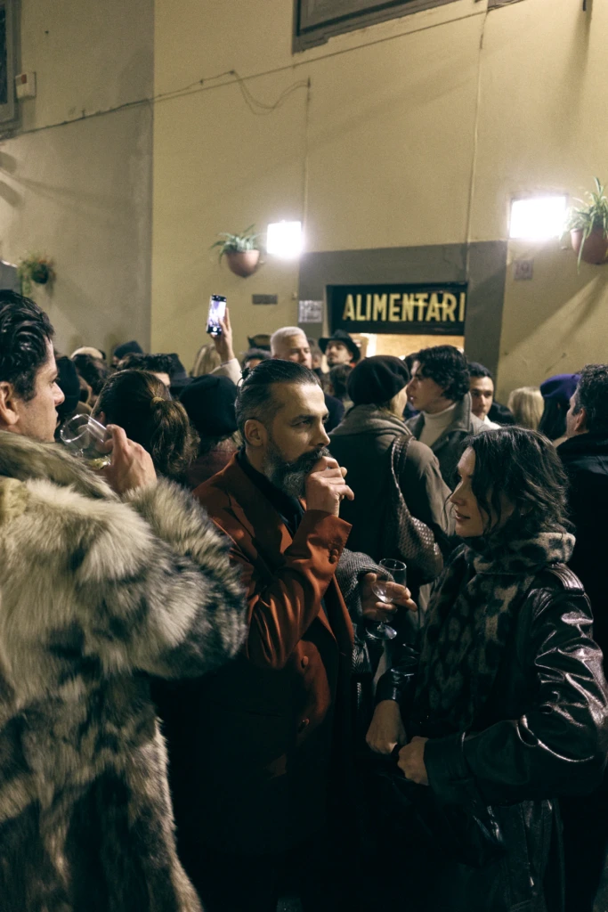 Guests at an evening event during Pitti Immagine Uomo 109, Florence (look 208)