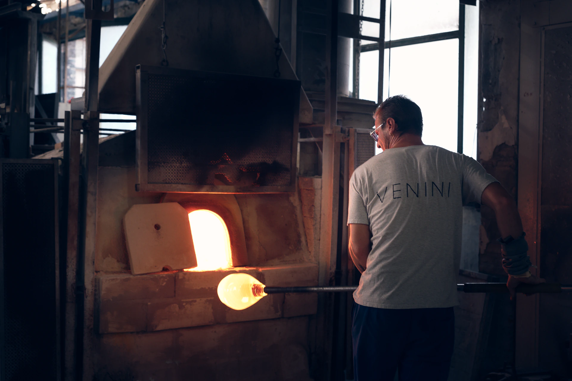 Venini signature portrait, Italian glass design in Murano Venice
