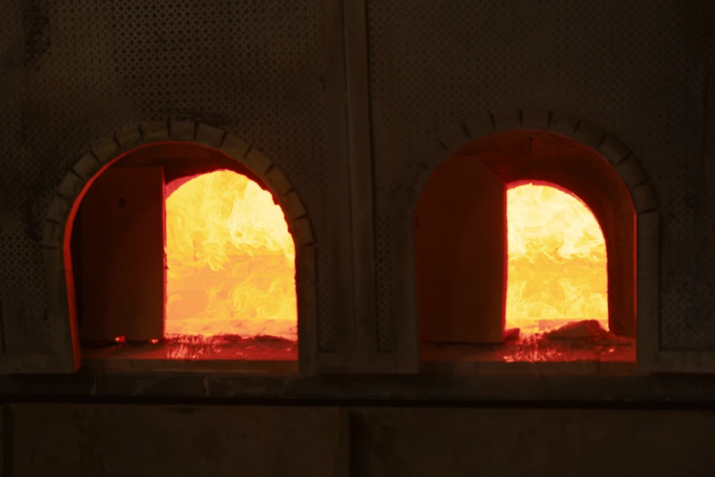 Venini Maestro portrait beside the furnace, Murano Venice