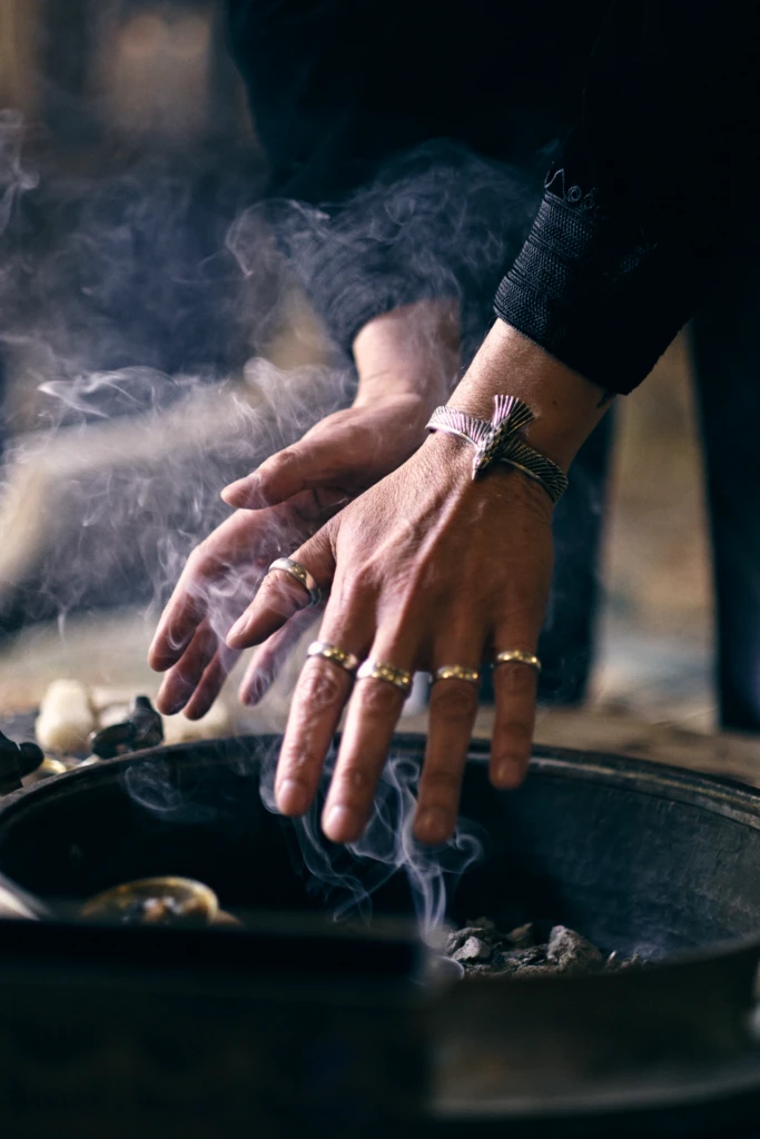 Antique scales and perfume tools inside Florence atelier