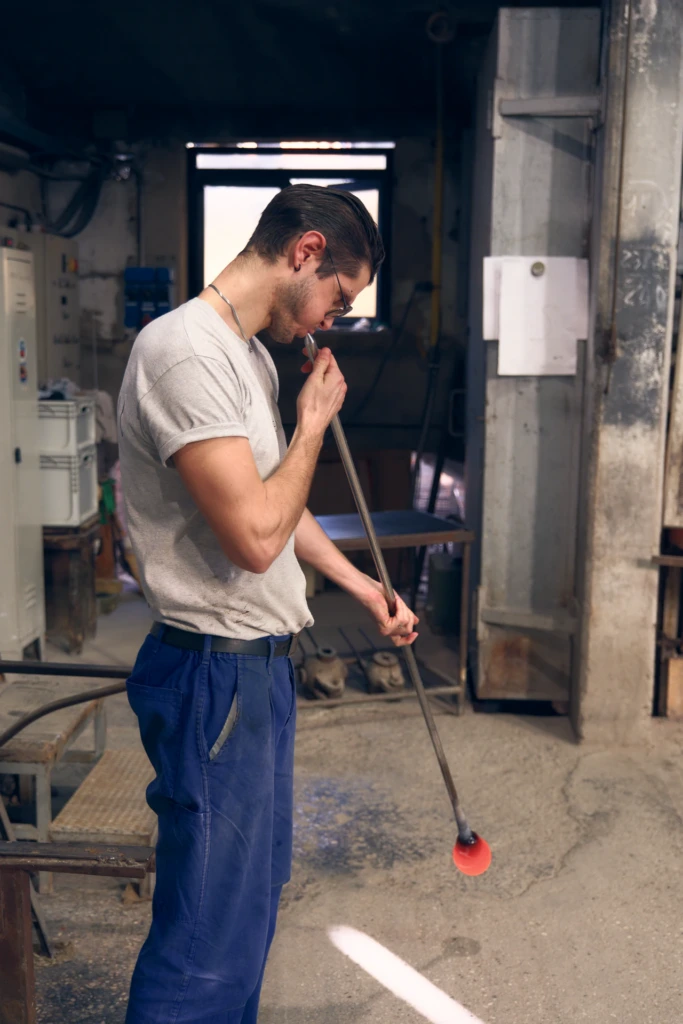 Finished Venini glass pieces on display, Murano foundry