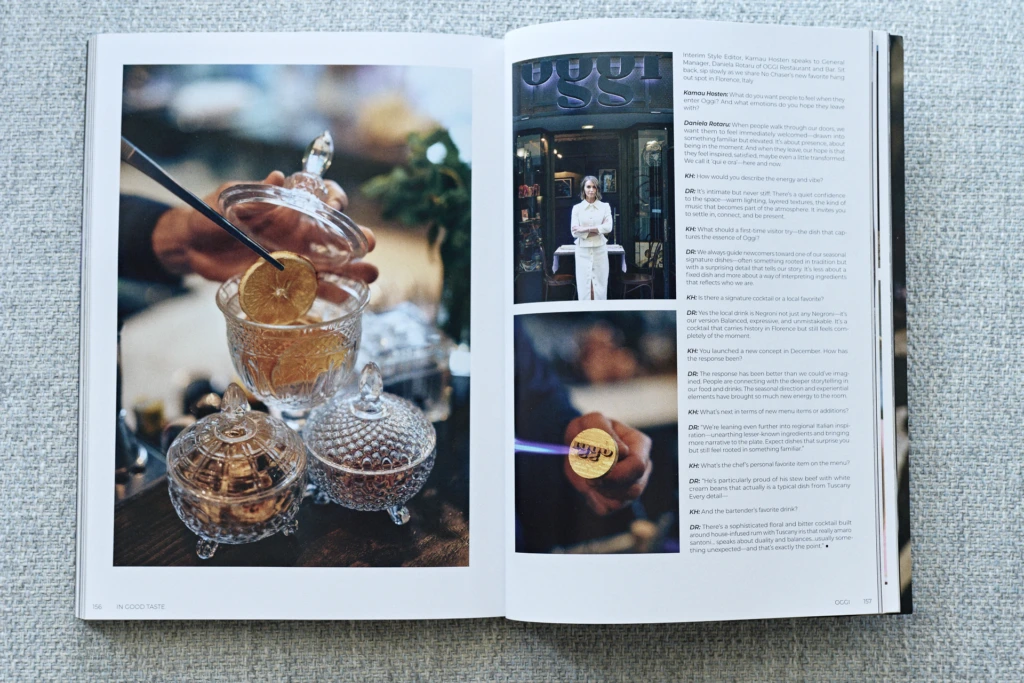Bar detail at Oggi Firenze, NoChaser Magazine editorial