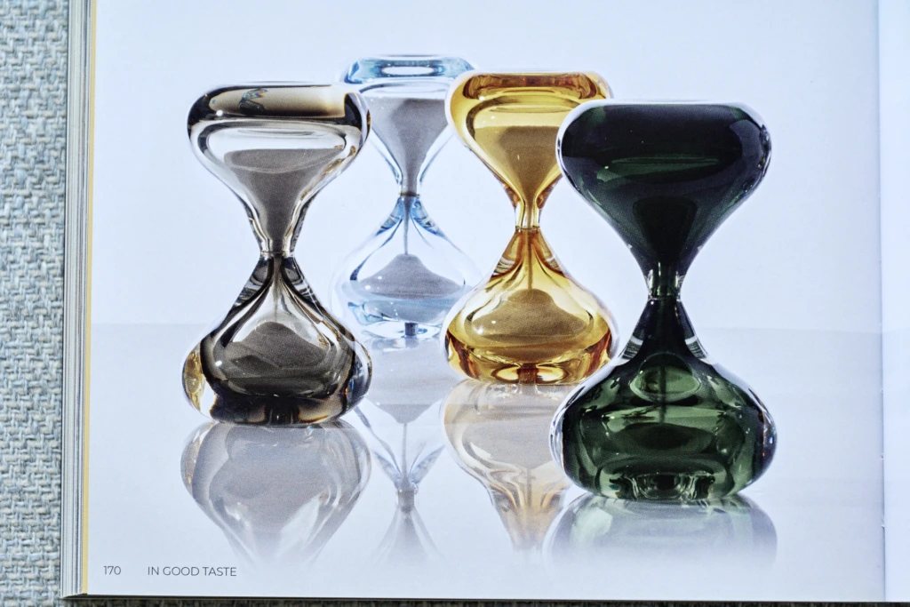 Finished glass pieces on display, NoChaser Magazine feature